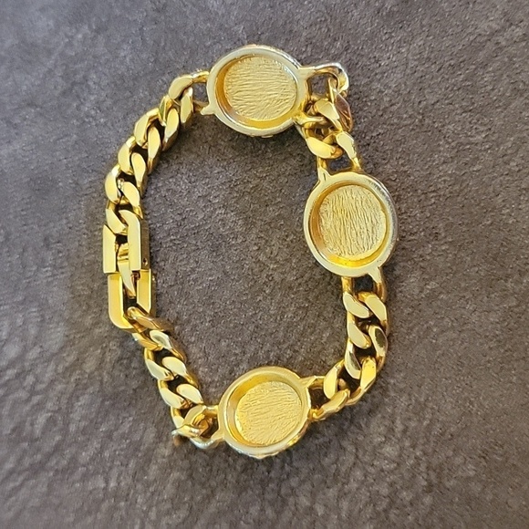 Vtg Blue Cabochon Goldtone Castlecore Curb Chain Bracelet - Picture 6 of 7